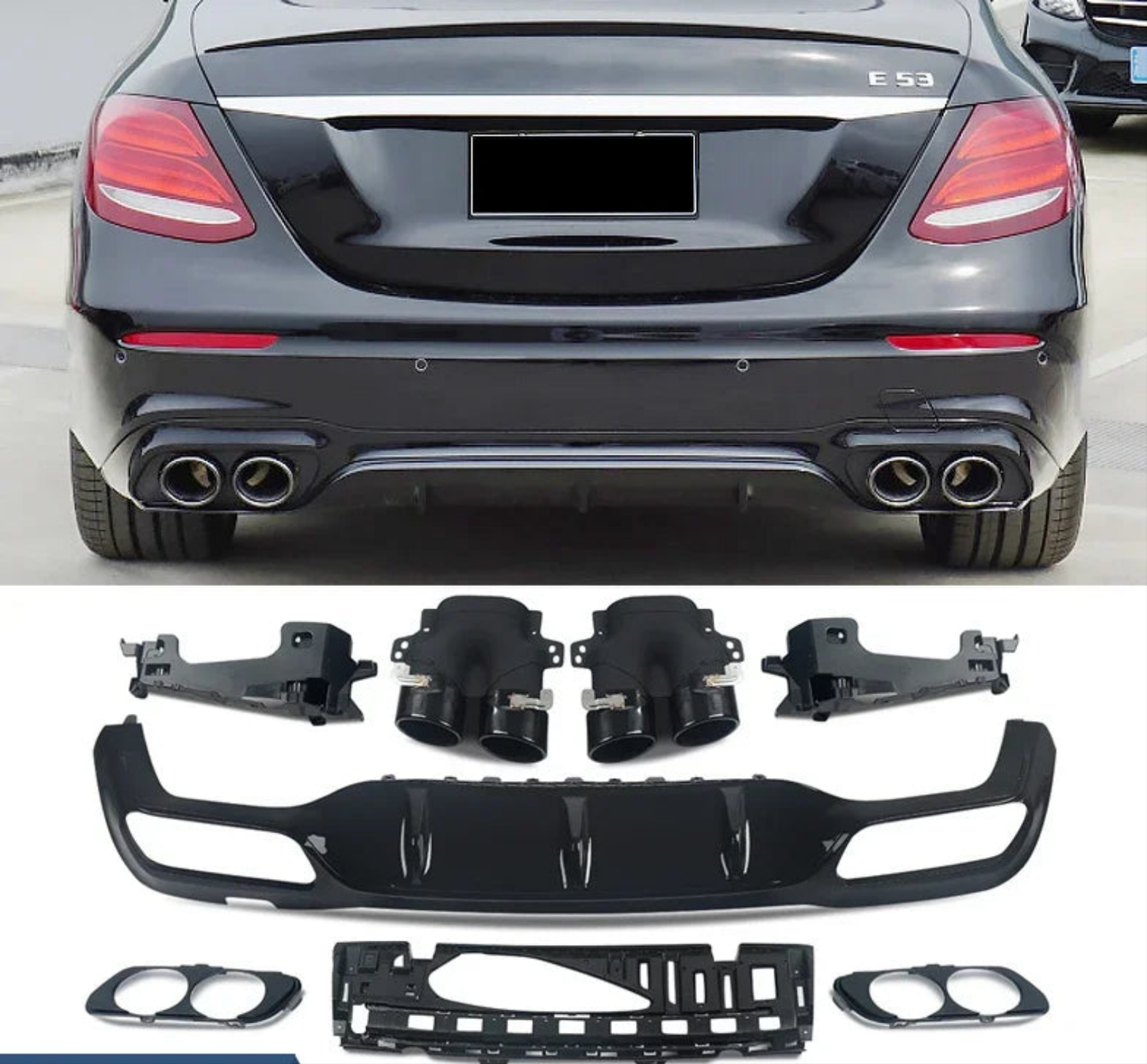 Kit completo Difusor Ponteiras C63 Mercedes W213 Para-Choques AMG
Rear Diffuser With Exhaust Tip For Mercedes-Benz W213 AMG E53 Style Bumper 2016-20