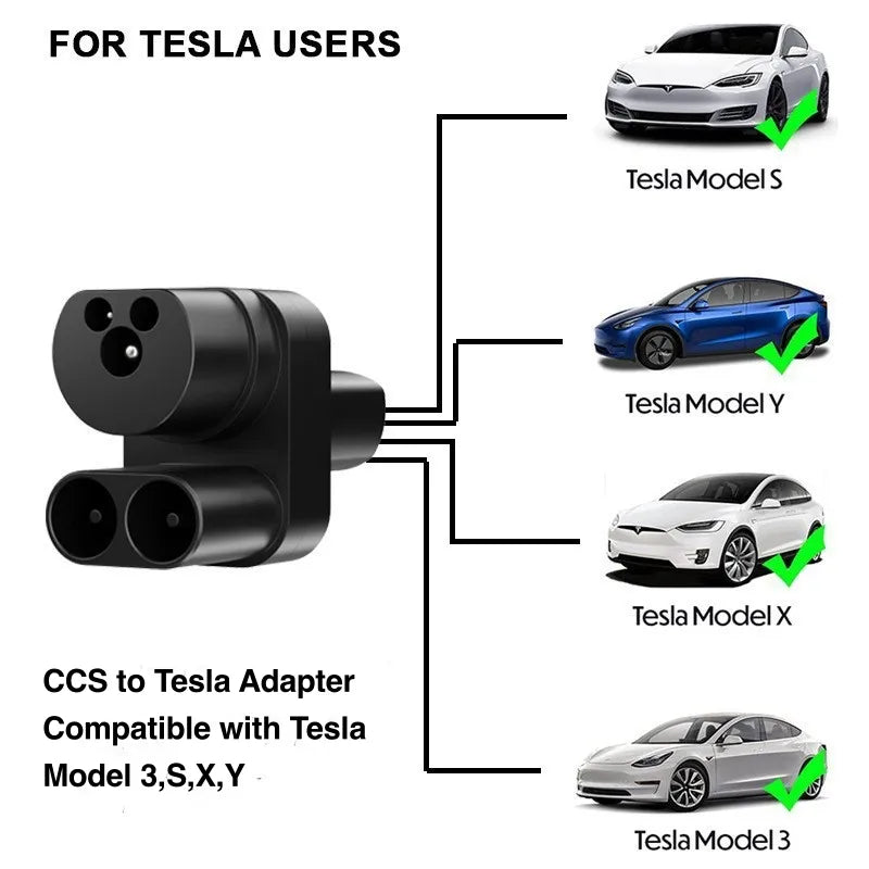 Ficha Carregamento Adptativa Tesla
EVcharger4U CCS2 to Tesla Adapter Convertor 250Amper 1000V 250KW for Model 3/X/Y/S CCS COMBO 2 EV Charging Converter Adaptor
