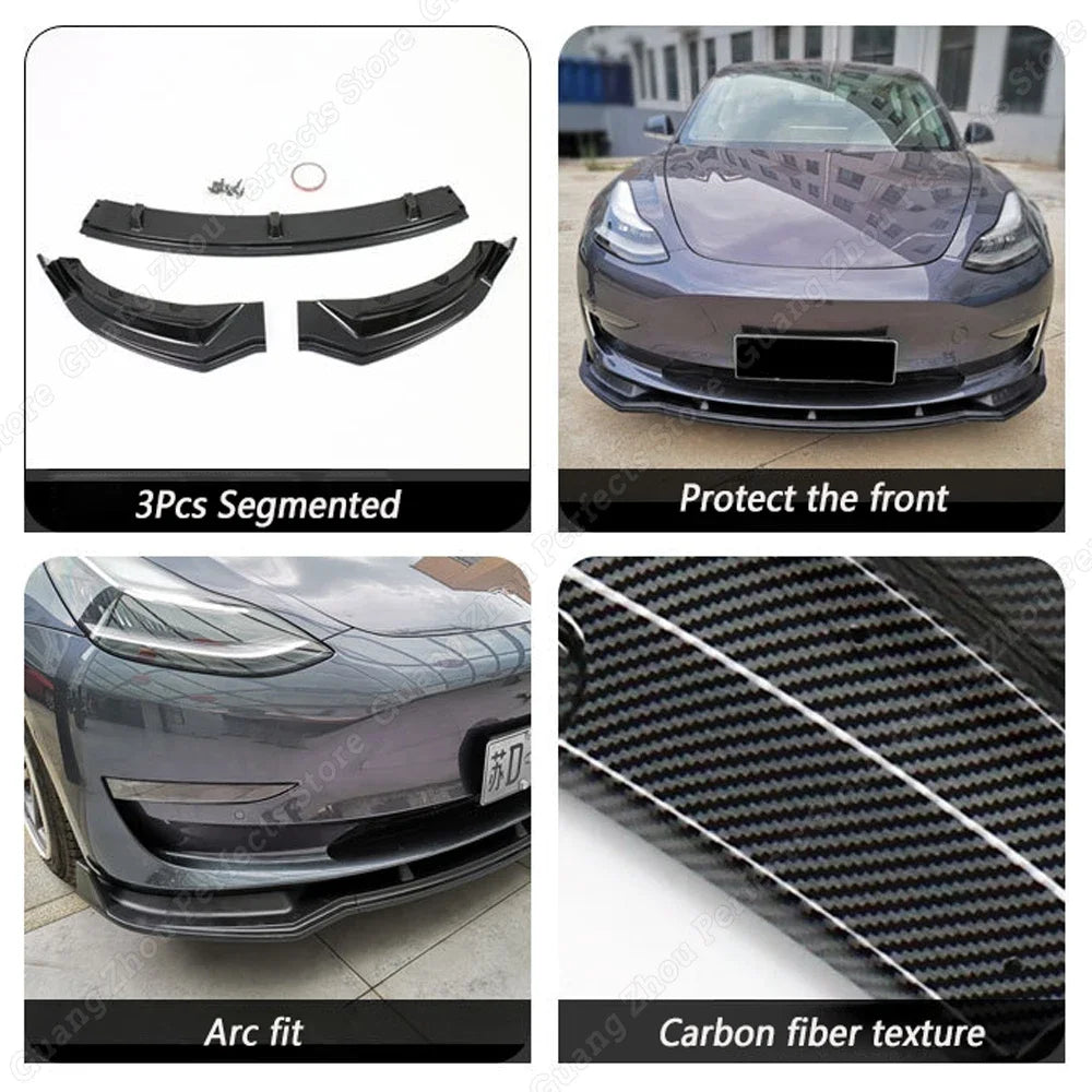 Lèvre avant Tesla

 Déflecteur de lèvre de pare-choc avant de voiture, 3 pièces, Kit de carrosserie, séparateur de becquet, diffuseur, protection pour Tesla modèle 3 segmenté, nouveau