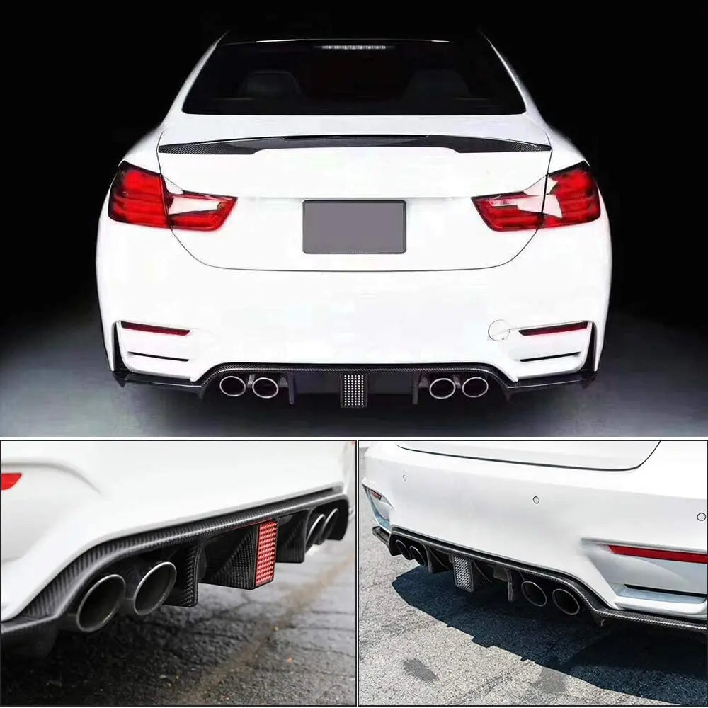 Difusor M Performance BMW M4 M3 F80 F82 COM STOP F1

For Bmw F80 M3 F82 M4 2015-2020 Car Rear Bumper Lip Diffuser Carbon Fiber Style with Pilot Lights Glossy Black