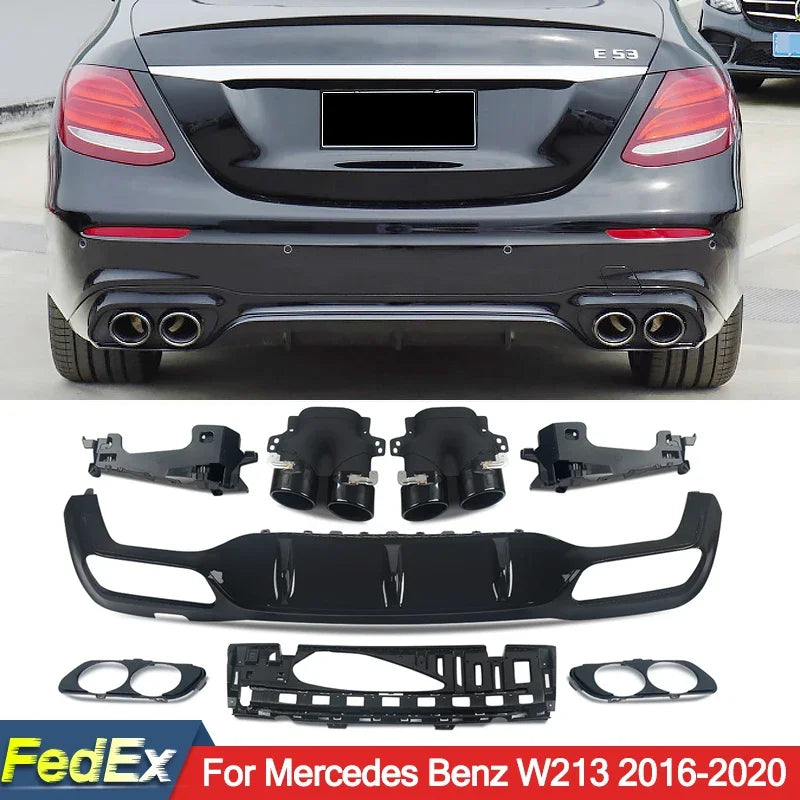 Kit completo Difusor Ponteiras C63 Mercedes W213 Para-Choques AMG

Rear Diffuser With Exhaust Tip For Mercedes-Benz W213 AMG E53 Style Bumper 2016-20