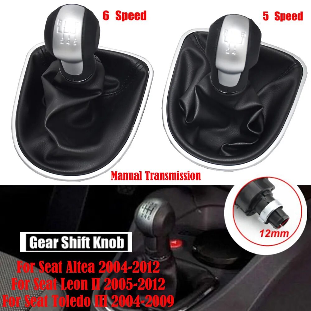For Seat Altea 2004-2012 Leon II 2005-2012 Toledo III 2004-2009 Gear Shift Knob Lever Shifter 5 6 Speed With Leather Gaiter Boot