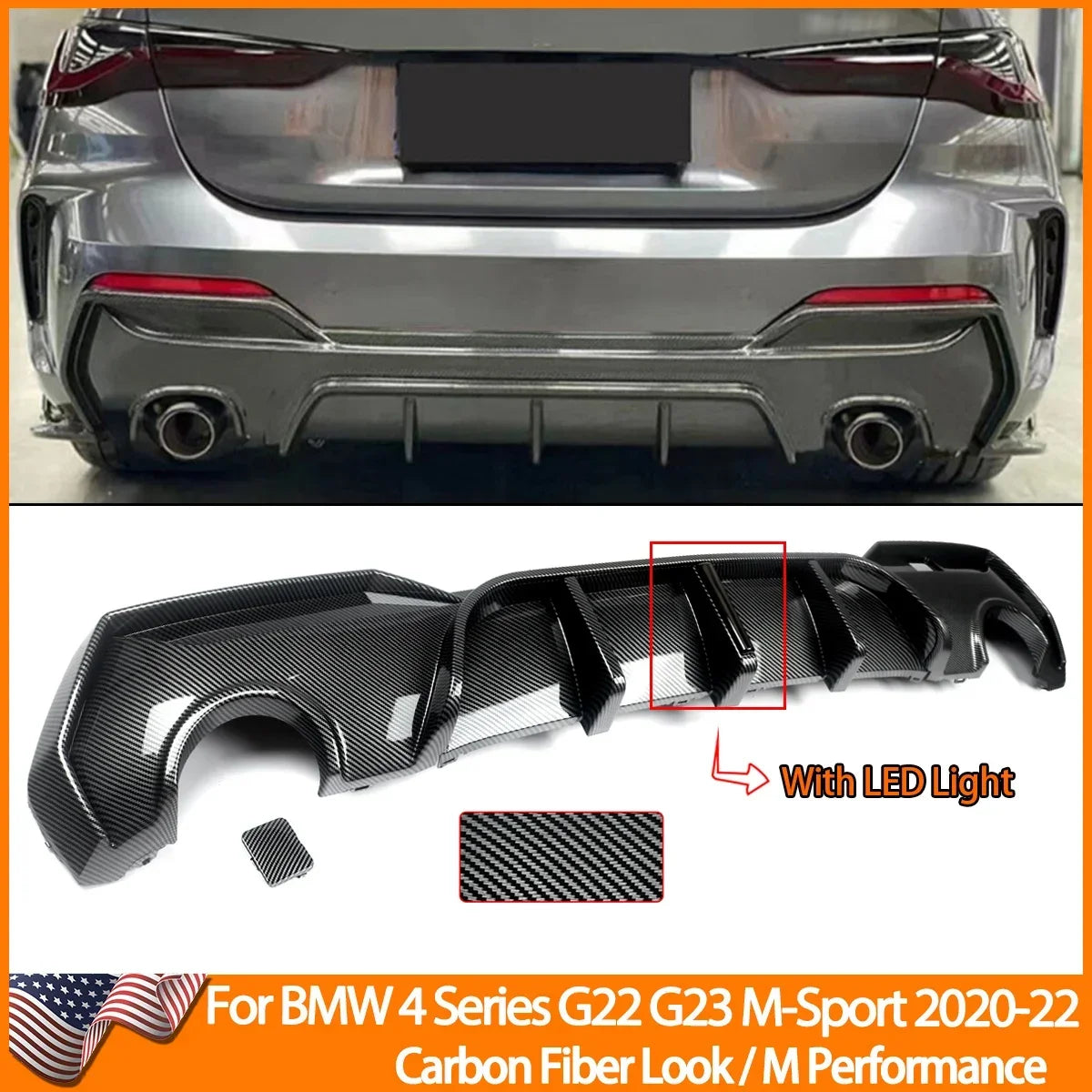 Difusor com Stop BMW G22 G23 Para-Choques  M Sport

For BMW G22 G23 420i 430i 440i M Sport w/ LED 2020+ Rear Bumper Diffuser