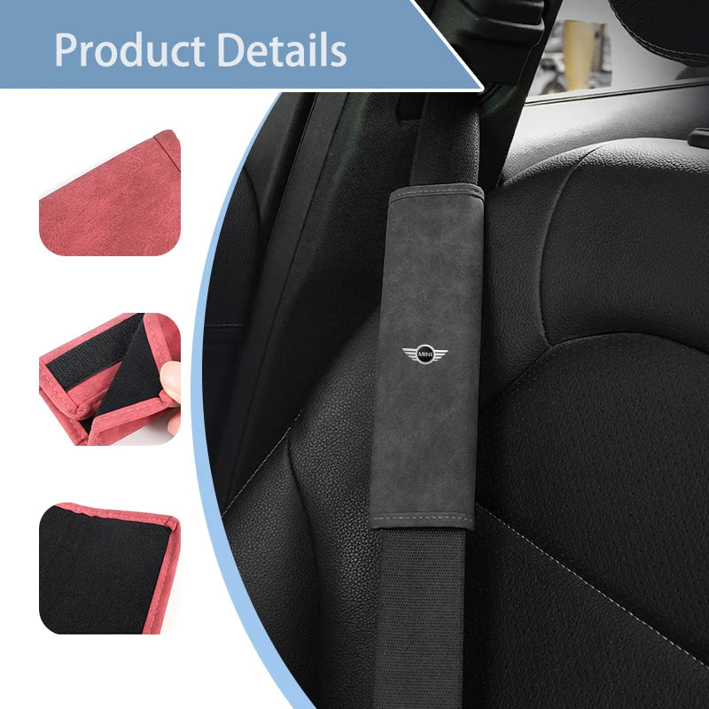 Protecção de cinto para Mini

For MINI Logo 2pcs Car Seat Belt Cover Leather Shoulder Protection Cooper JCW WORKS R55 R56 F55 F56 R57 R58 R59 R60 R50