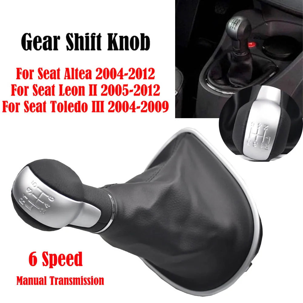 For Seat Altea 2004-2012 Leon II 2005-2012 Toledo III 2004-2009 Gear Shift Knob Lever Shifter 5 6 Speed With Leather Gaiter Boot