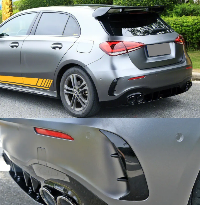 Kit Completo A45 Difusor Ponteiras Mercedes W177 Para-Choques AMG

Car Rear Bumper Lip Diffuser For Mercedes Benz W177 AMG Line 2019-2020 A Class A45 A180 A200 A220 A250 with Muffler Exhaust Tip